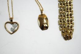 A 9 carat gold 'two hearts' pendant, each set with a single cut diamond,