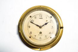 A Merecer St Albans brass bulkhead clock,