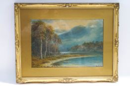 H Perry Williams (early 20th century) Mountainous lake scene Watercolour Signed lower right 31.