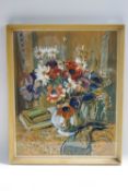 Mid 20th century British school Still Life with flowers Gouache and watercolour 45cm x 36cm