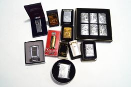 A Harley Davidson box set of six Zippo lighters, a Jack Daniel's boxed Zippo lighter,