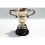 A silver handled trophy cup,