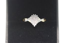 A 9 carat gold diamond pave set cluster ring, finger size M, 1.
