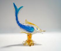 A Murano glass dolphin on twisted flared base,
