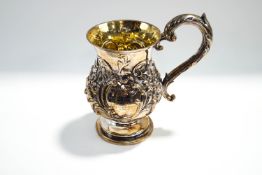 A large Victorian silver beer mug, by Reily & Storer, London 1839, embossed with foliage,
