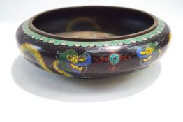 A Chinese cloisonne bowl, decorated with dragons, the interior dragon chasing a flaming pearl,