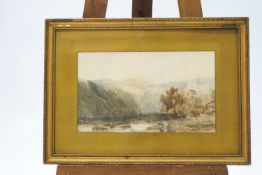 English School, 19th century Figure within a mountainous landscape Watercolour monogrammed R.S.T.
