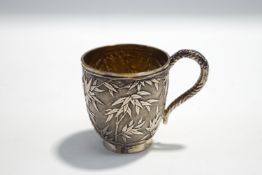 A Chinese export silver coffee cup, stamped YH Latin mark, Chinese characters mark and '90',