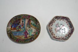A Canton oval dish, decorated with figures, 16.