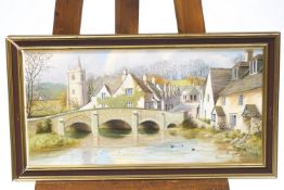 F Chaplin Smith Castle Coombe Oil on canvas signed lower right 30cm x 61cm