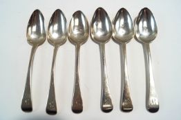 A set of six Georgian silver dessert spoons, London 1816, old English pattern, monogrammed,