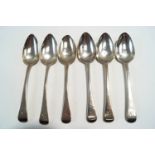 A set of six Georgian silver dessert spoons, London 1816, old English pattern, monogrammed,