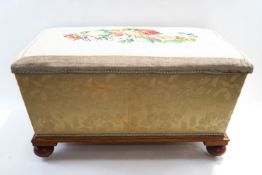 A Victorian box Ottoman, the lid with embroidered woolwork,