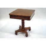 A William IV mahogany centre pedestal table, with single drawer,