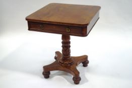 A William IV mahogany centre pedestal table, with single drawer,
