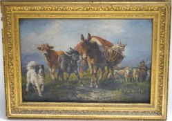 Consalve Carelli (1818-1900) Sketch of Shepherd, donkeys, cows and a dog Oil on panel Signed,