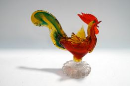 A large Murano glass figure of a cockerel, on flared base,