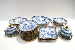 A large 19th century Masons dessert service, printed in blue Willow pattern,