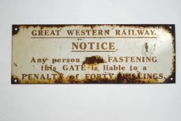 A Great Western Railway notice enamel sign,