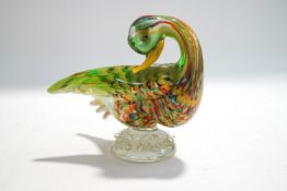 A Murano glass figure of a duck on round base, original paper label,