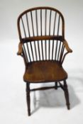 A 19th century elm, ash and cherrywood Windsor chair,