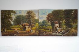 G.Harris Peasants by a Cottage Peasant by a Weir A pair, oil on board signed lower left 27.