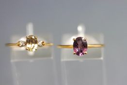 A 9 carat gold stone set dress ring; and another similar; 3.