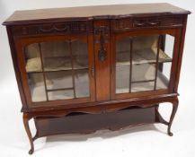 An Edwardian mahogany display cabinet with two glazed doors,