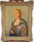 Gladys Denman Portrait of Mrs E.W.E Lane Oil on board signed lower right 58.