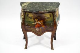 A small 20th century French commode with painted decoration after Fragonard,