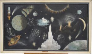 Margaret Blackburn (1921-2011) Planets Oil on board signed lower right 52cm x 95cm