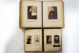 Two Victorian photograph albums and various loose photographs mounted on card,