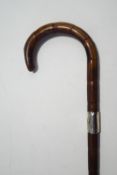 A Malacca walking stick with silver collar (London 1892)
