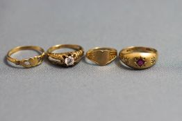 A child's 9 carat gold Claddagh ring; with three other carat gold children's rings; 4.