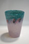 A Vasart glass vase, pink and green with swirl decoration,
