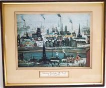 After Lowry Industrial landscapes coloured print 16cm x 22cm