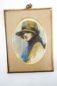 Isabelle Stanhope Forbes Portrait of a young lady with a hat Watercolour Signed lower left 11cm x