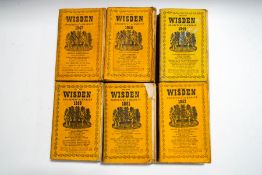 Six Wisden Cricket Almanacs from 1947 through to 1952