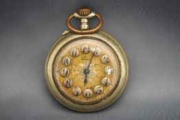 A large nickel plated open faced pocket watch, signed 'Narcisse' to the dial, 5.