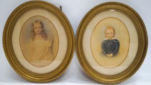 English School, early 19th century Portraits of a boy and a girl, A pair, watercolour,