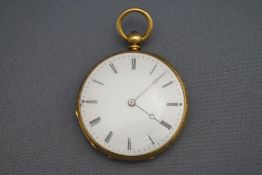 A continental gold open faced small sized pocket watch,
