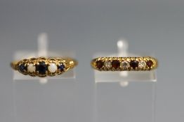 A sapphire and opal 9 carat gold dress ring, finger size P; with a 9 carat gold half hoop ring; 2.
