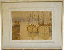 Dorothy Turner Ships moored Pencil and Watercolour signed lower left and dated 1924 24.