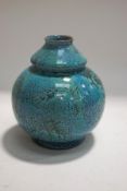 A Pilkington Lancastrian vase of ovoid form, with turquoise glaze, impressed marks,
