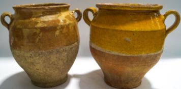 Two French terracotta two handled pots,