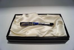 A Parker Duofold blue Mosaic fountain pen with 18K, 750 nib, boxed with booklet,