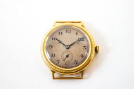 An 18 ct gold wristwatch, Glasgow import mark for 1927, with screw bezel opening,
