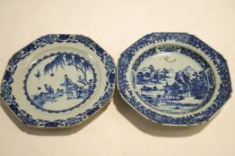 Two 18th century Chinese porcelain octagonal plates,