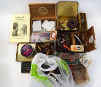 A box of assorted fishing tackle - fly boxes, lines,