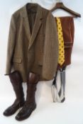 A pair of gentleman's country leather boots and gaitors, size 8, together with a pair of breeches,